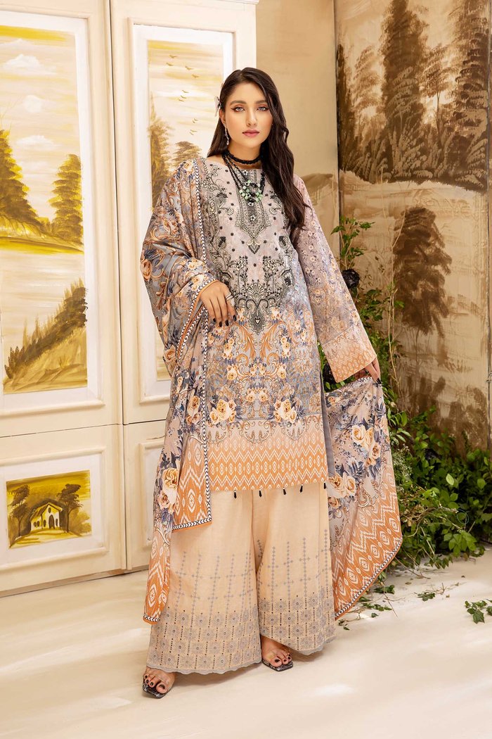 Malva - Digital Printed And Embroidered Lawn 3PC